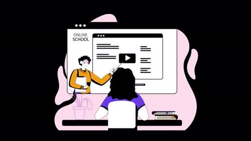 Animated Online Education Teacher and Student Learning