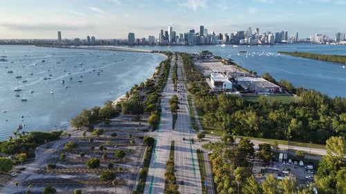 Miami Skyline. Seascape Skyline. Downtown Landscape. Summer Travel.