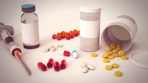 3D Animated Medical Pills, Syringe, and Vial