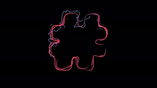 Hash, Number symbol made of multicolor neon curves and lightnings on alpha. Loop 4k clip.