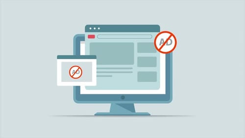 Werbeblocker-Technologie, die Nutzer vor Online-Werbung auf einem Webbrowser-Bildschirm schützt