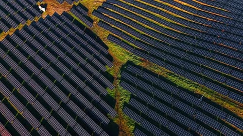 Solar Panel Farm Aerial View, Renewable Energy Source