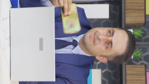 Businessman on Video Call in Modern Office Setting