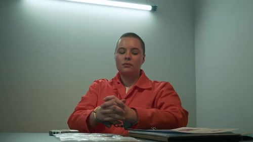Young Adult in Handcuffs During Interrogation