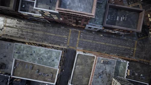 Vista desde arriba de la ciudad del edificio de rascacielos desde un Zumbido
