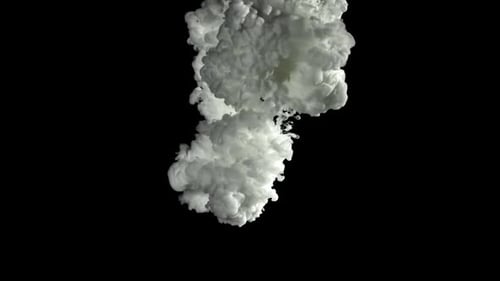 White Smoke Cloud Expanding on Black Background