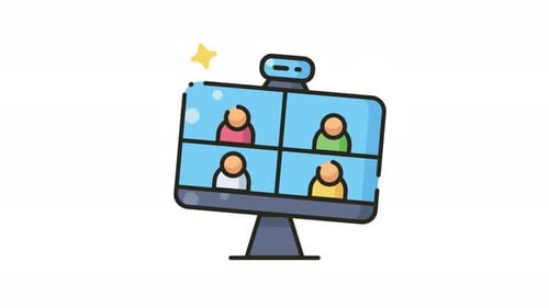 Animated Online Video Conference Call on Computer Monitor