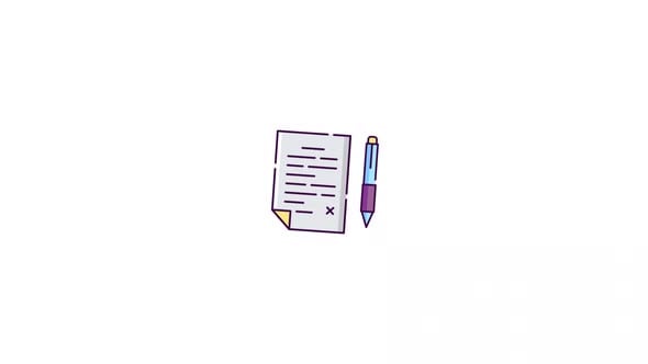 Animated Line Icon of a Document and Pen, Elements Motion Graphics ft ...