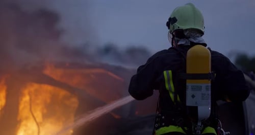 Firefighters Fight the Fire Flame to Control Fire Not to Spreading Out Firefighter Industrial and