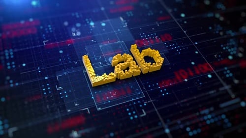 Futuristic Digital Lab Text on Circuit Board Background