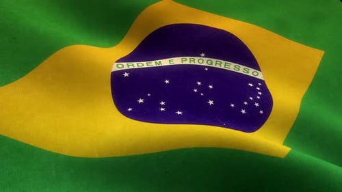 Realistic Waving Brazil Flag with Fabric Texture Animation