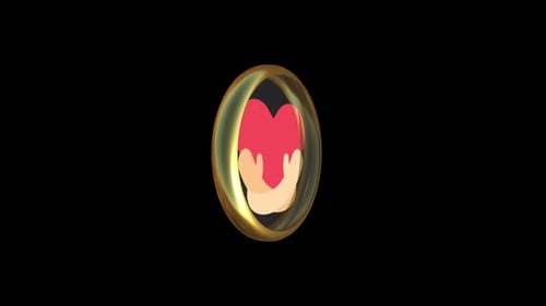 3D Animated Love Icon with Hands and Heart in Golden Ring