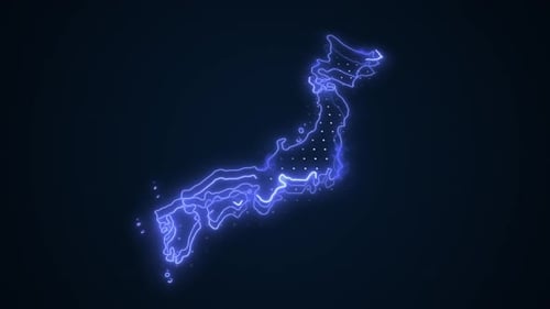 3D Moving Neon Blue Japan Map Borders Outline Loop Background
