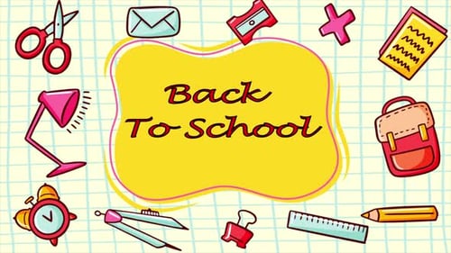 Back To School Items Flying Air On Yellow Background 4K