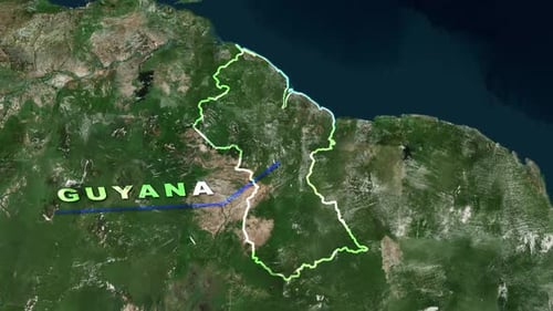 3D Earth Zoom to Guyana Map Outline Animation