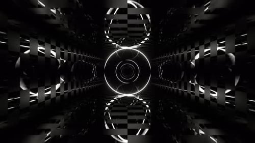 White Contrast Mesh With Neon Glowing Rings Background VJ Loop In 4K