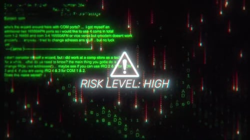 Glitch Digital Warning and High Risk Level Text