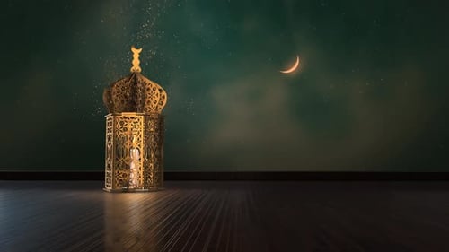 Ramadan Golden Lantern with Crescent Moon Celebration