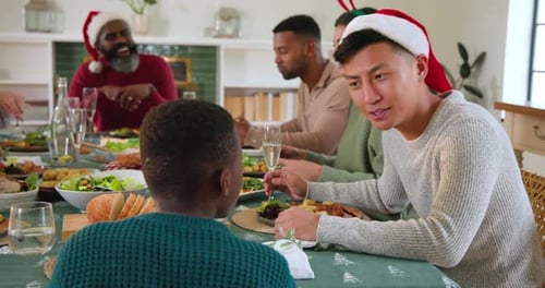 Family and Friends Celebrating Christmas Dinner Together Indoors