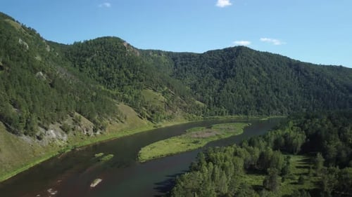 Awesome aerial view of scenic river among mountains