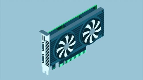 3d isometric video graphic card animation. Isometric of device graphic card