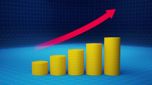 Financial Growth Bar Chart with Stacking Gold Coins Animation
