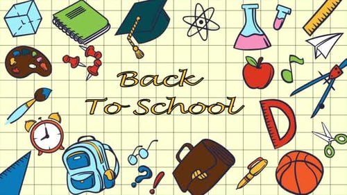 Back To School Items Flying Air On Yellow Background 4K