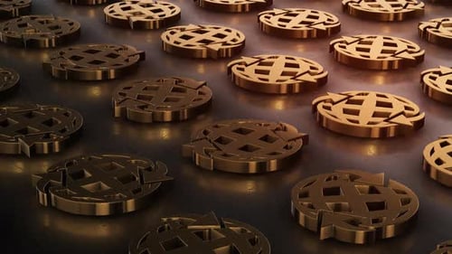 Shining Golden 3D Globe Recycle Icons Seamless Loop