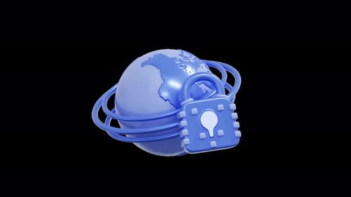 Animated 3D Global Network Security Icon Loop