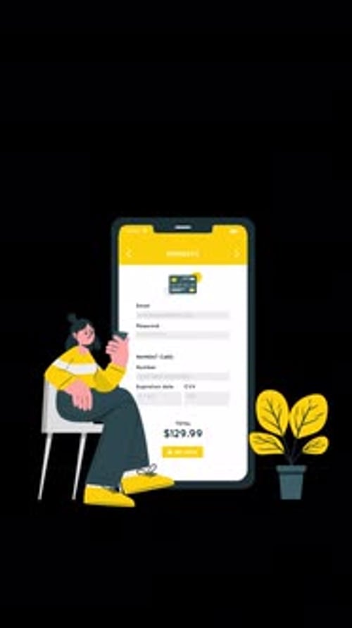 Payment Information And Sitting Woman Vertical Alpha Channel