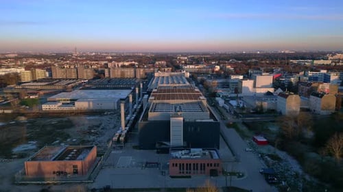 Data Computing center cloud service quantum computing, server space Amazing aerial view flight drone