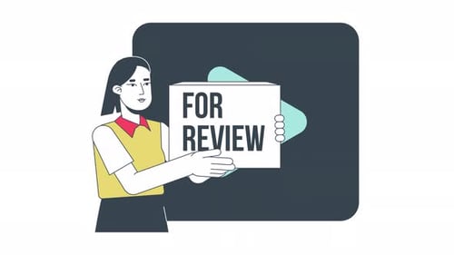 Asian woman presenting video for review line 2D animation