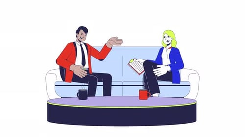 Modern Animated Business Interview with Colleagues on Couch