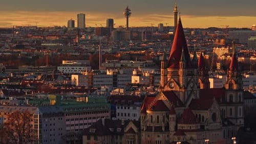 Aerial View Cityscape Sunset in Vienna Austria
