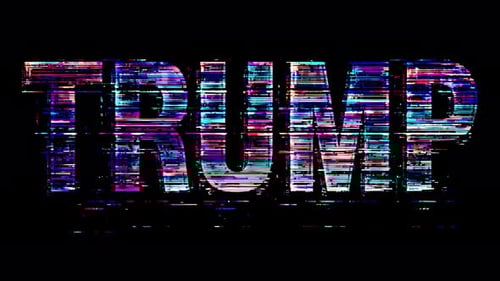 Texte numérique glitchy Trump Transition en boucle sur fond noir