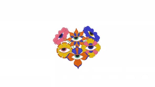 Blinking eyes flowers bouquet psychedelic line 2D object animation