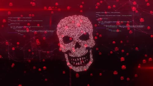 Digital Skull and Cyber Bugs Glitch Background Animation