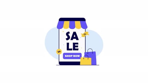 Flat Design Mobile Shopping Sale Animation