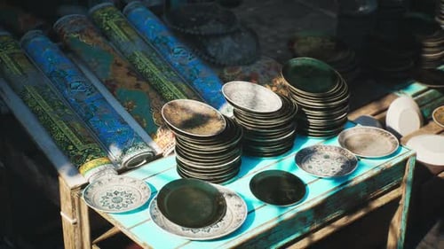 Vibrant Market Day in a Small African Town Featuring Traditional Crafts