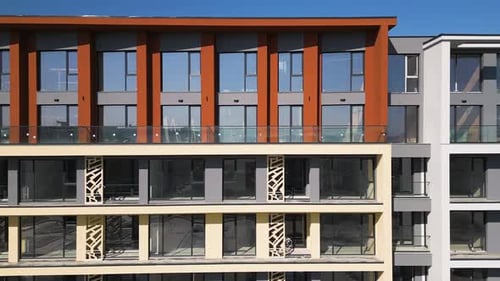 Aerial Drone View of Colorful Residential Buildings with Unique Architectural Facades Showcasing