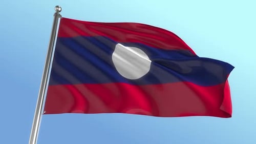 Laos National Flag Waving in Realistic Wind Animation