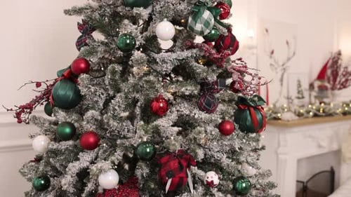 Decorated Christmas Tree with Ornaments in a Home