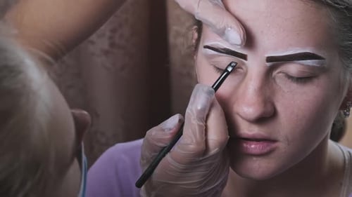 Building the Shape of Eyebrows Tint Procedure of Natural Henna Beauty Salon