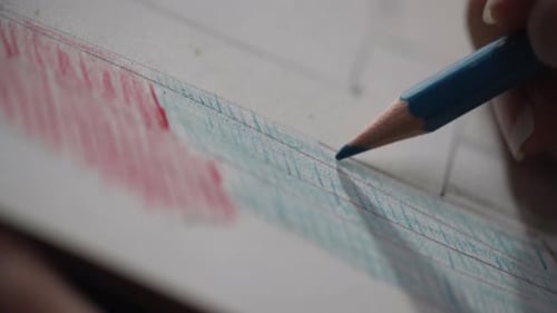 Colored Pencil Drawing Blue Lines on White Paper