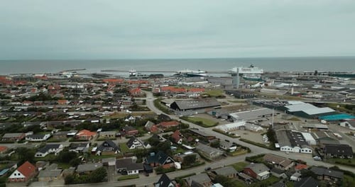 The Residential Neighborhood in the Seaport Town of Hirtshals, Denmark, Europe - Aerial Drone Shot