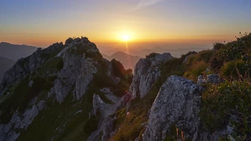 Beautiful Sunset Over Wild Rocky Mountains in Summer Evening in the Carpathian Countryside Timelapse