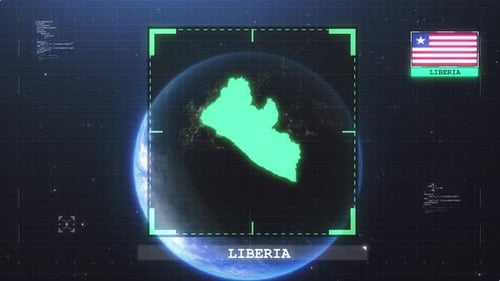 Futuristic Glitch Reveal of Liberia Map and Data