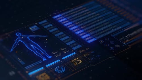 Futuristic digital health interface with human anatomy