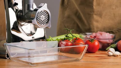Meat Grinder Making Chicken Turkey Burger Grinds the Meat Into Minced Meat Minced Pork Beef Protein