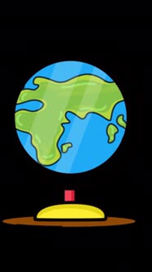 Cartoon Globe Rotate Animation In Classroom On Alpha Channel Vertical
